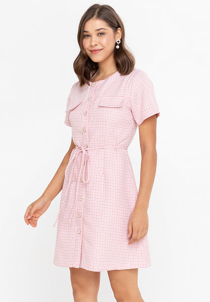 Krizia Button Down Tie Waist Tweed Dress