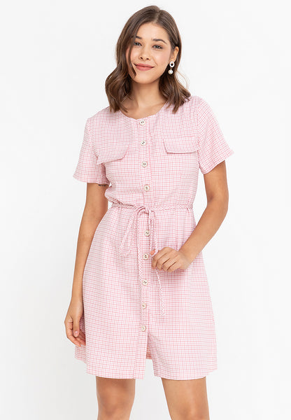 Krizia Button Down Tie Waist Tweed Dress