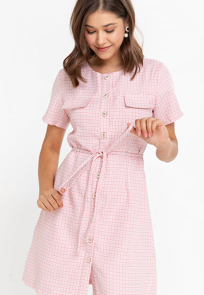 Krizia Button Down Tie Waist Tweed Dress