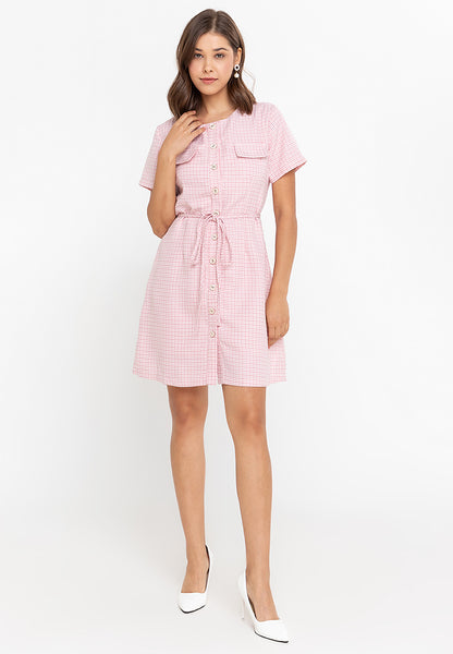 Krizia Button Down Tie Waist Tweed Dress