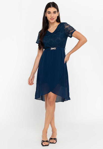 Krizia Lace Dress with Overlap Skirt & Crystal Belt