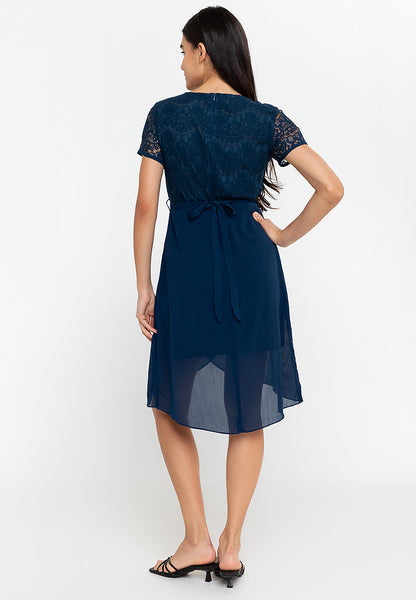 Krizia Lace Dress with Overlap Skirt & Crystal Belt