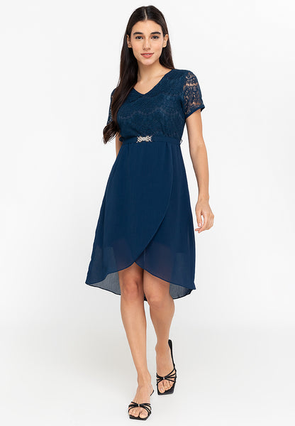 Krizia Lace Dress with Overlap Skirt & Crystal Belt