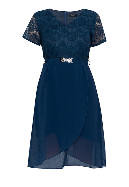 Krizia Lace Dress with Overlap Skirt & Crystal Belt