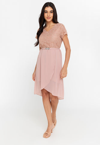 Krizia Lace Dress with Overlap Skirt & Crystal Belt