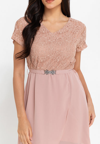 Krizia Lace Dress with Overlap Skirt & Crystal Belt