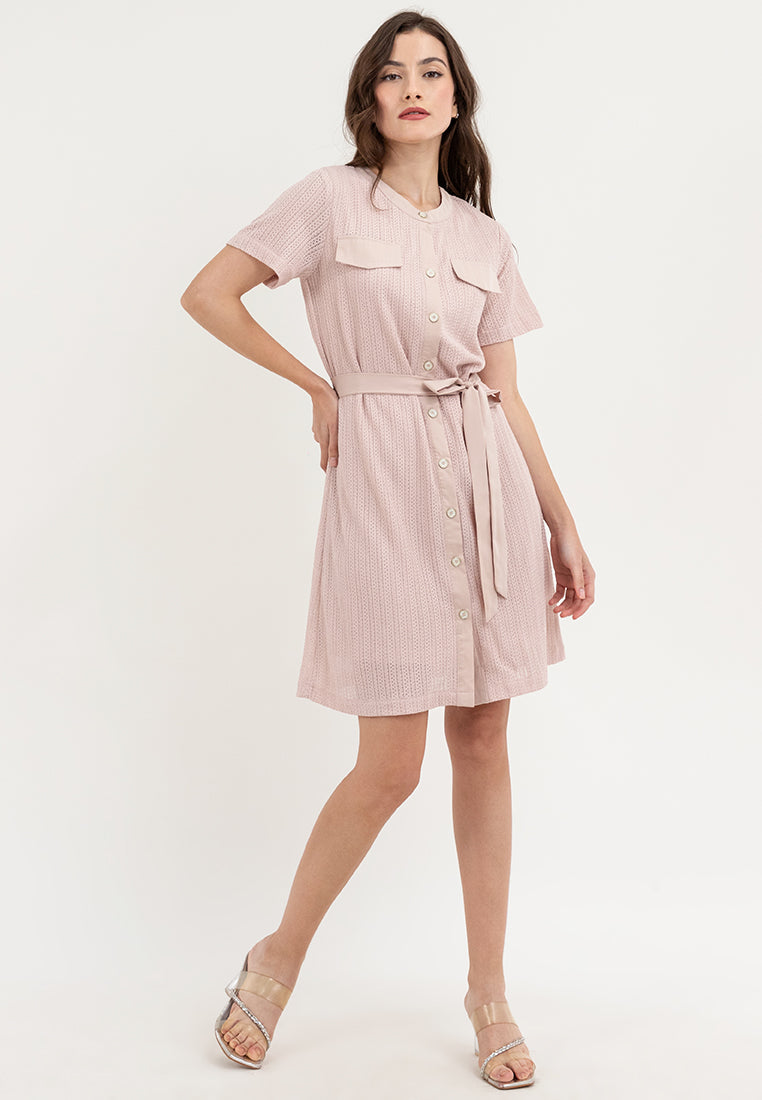 Krizia Front Flap Detail Button Down Tie Waist Dress