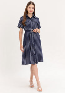 Krizia Button Down Belted Shirt Dress With Front Pocket