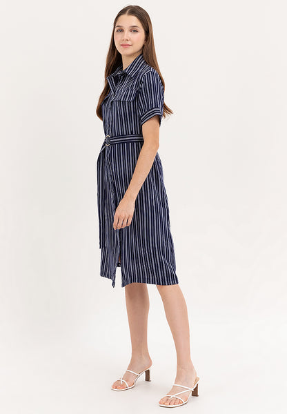 Krizia Button Down Belted Shirt Dress With Front Pocket