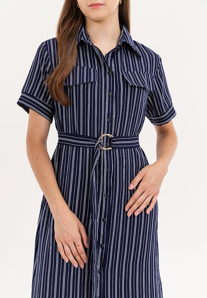 Krizia Button Down Belted Shirt Dress With Front Pocket