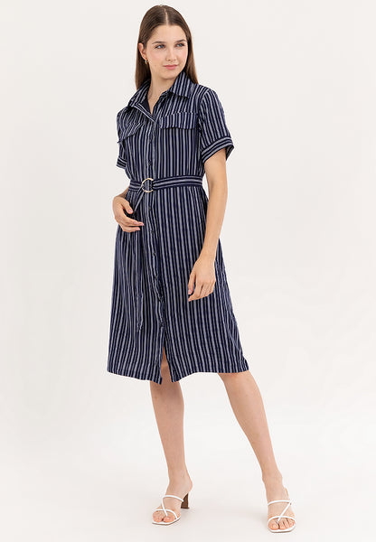 Krizia Button Down Belted Shirt Dress With Front Pocket