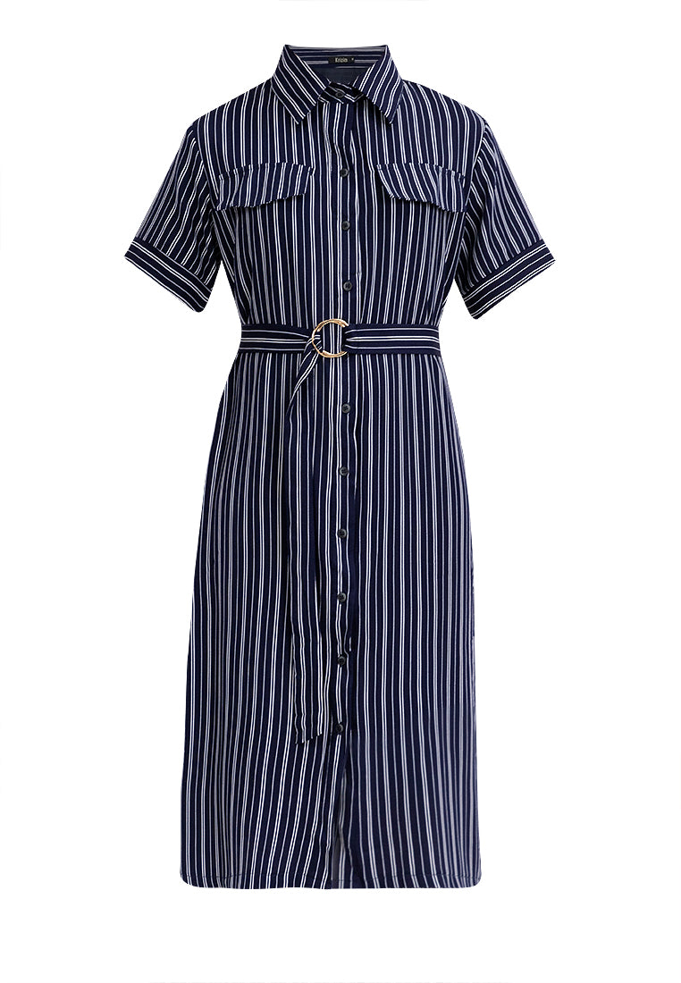 Krizia Button Down Belted Shirt Dress With Front Pocket