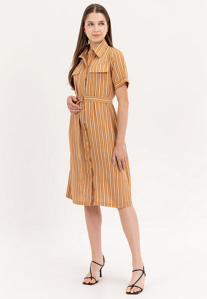 Krizia Button Down Belted Shirt Dress With Front Pocket