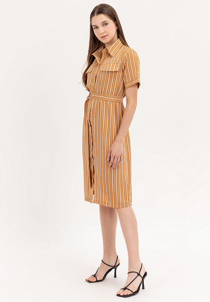 Krizia Button Down Belted Shirt Dress With Front Pocket