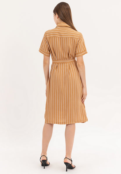 Krizia Button Down Belted Shirt Dress With Front Pocket