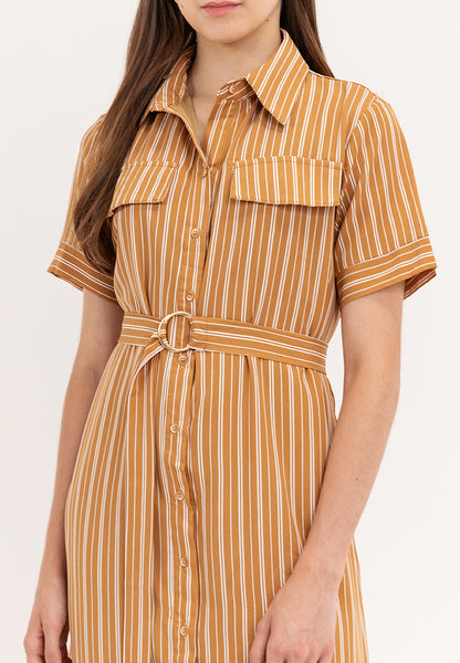 Krizia Button Down Belted Shirt Dress With Front Pocket