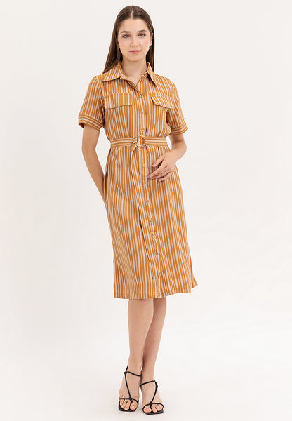 Krizia Button Down Belted Shirt Dress With Front Pocket