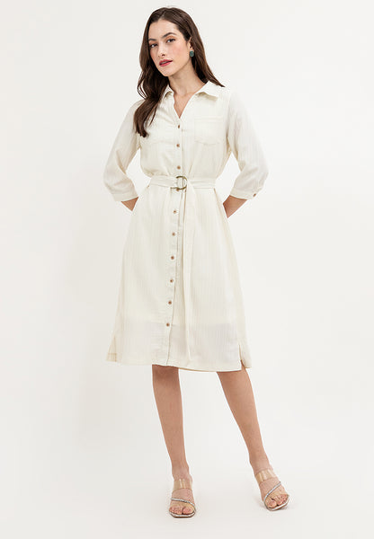 Krizia Button Down Collared 3/4 Sleeve Shirt Dress