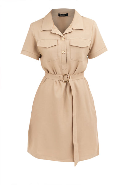 Krizia Pocket Detail Button Down Collared Linen Shift Dress with Belt