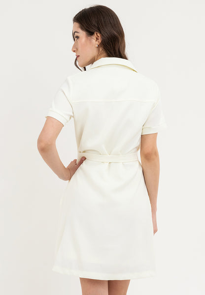 Krizia Pocket Detail Button Down Collared Linen Shift Dress with Belt