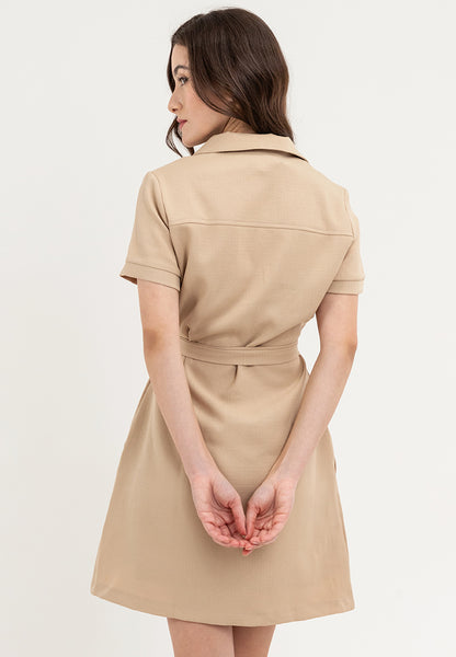 Krizia Pocket Detail Button Down Collared Linen Shift Dress with Belt