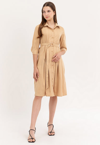 Krizia Button Down Tie Waist 3/4 Long Sleeve Dress