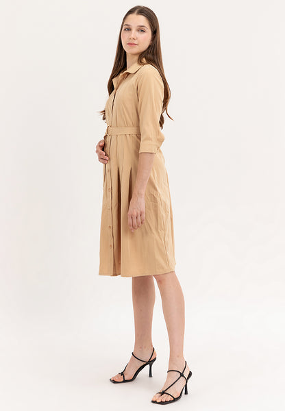 Krizia Button Down Tie Waist 3/4 Long Sleeve Dress