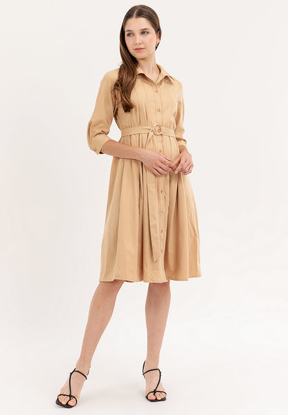 Krizia Button Down Tie Waist 3/4 Long Sleeve Dress