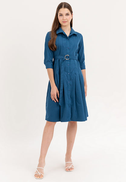 Krizia Button Down Tie Waist 3/4 Long Sleeve Dress