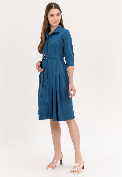 Krizia Button Down Tie Waist 3/4 Long Sleeve Dress