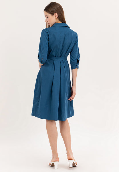 Krizia Button Down Tie Waist 3/4 Long Sleeve Dress