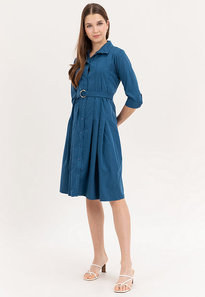 Krizia Button Down Tie Waist 3/4 Long Sleeve Dress