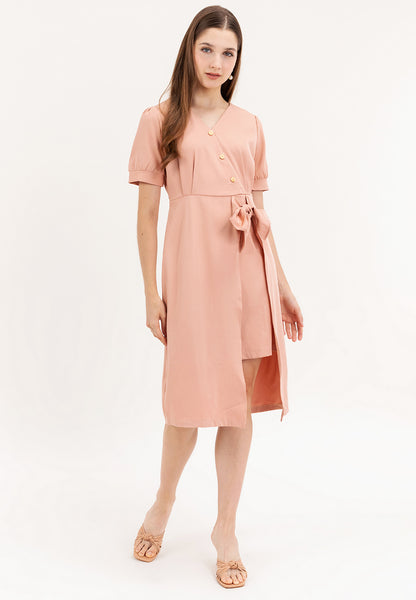 Krizia V-Neck Button Detail Overlap Dress