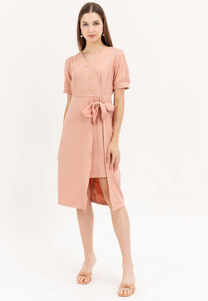 Krizia V-Neck Button Detail Overlap Dress