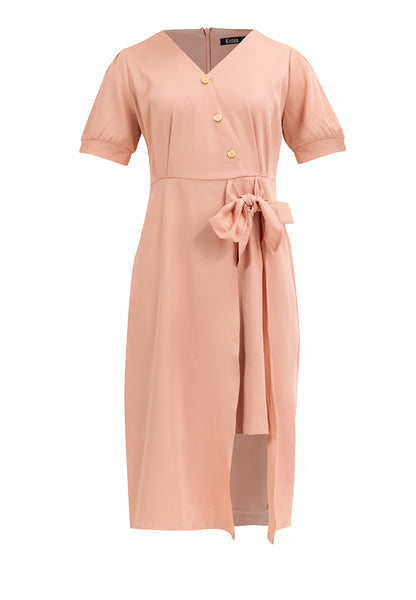 Krizia V-Neck Button Detail Overlap Dress