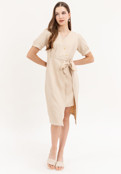 Krizia V-Neck Button Detail Overlap Dress