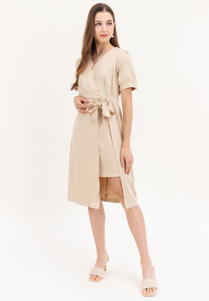 Krizia V-Neck Button Detail Overlap Dress