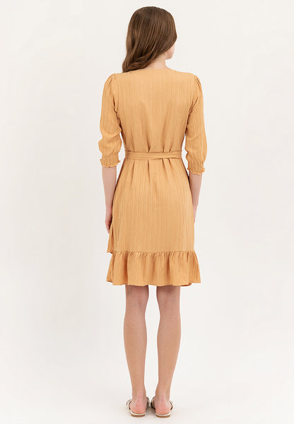 Krizia Cotton Crumpled V-Neck Belted Dress