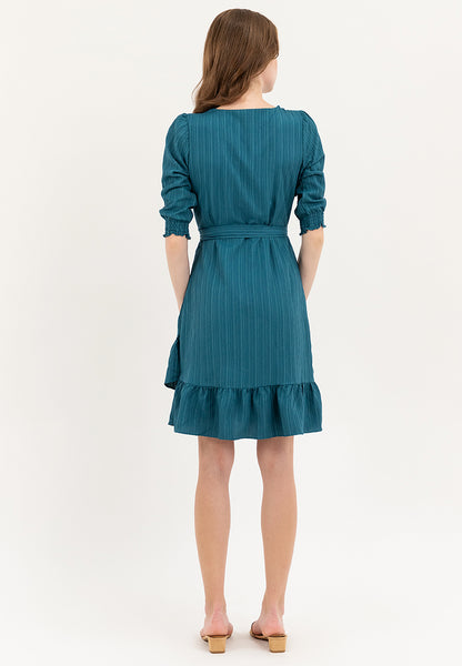 Krizia Cotton Crumpled V-Neck Belted Dress