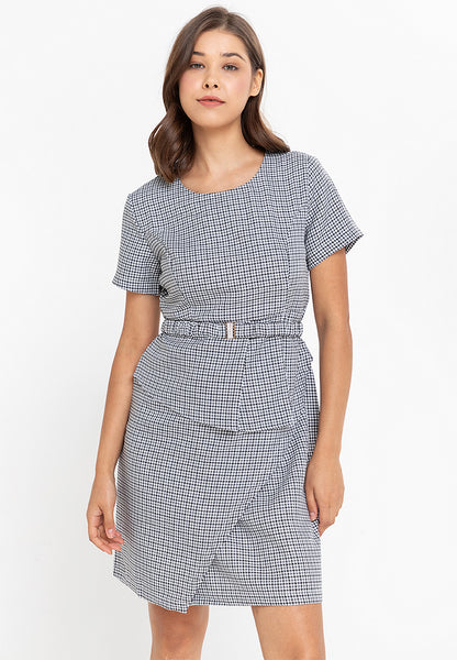 Krizia Houndstooth Peplum Dress with Belt