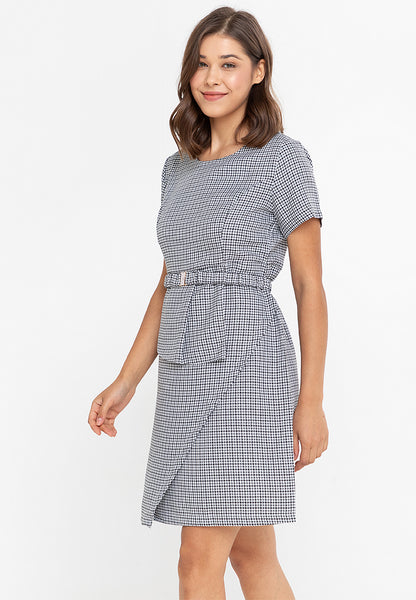 Krizia Houndstooth Peplum Dress with Belt