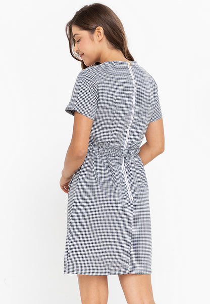 Krizia Houndstooth Peplum Dress with Belt