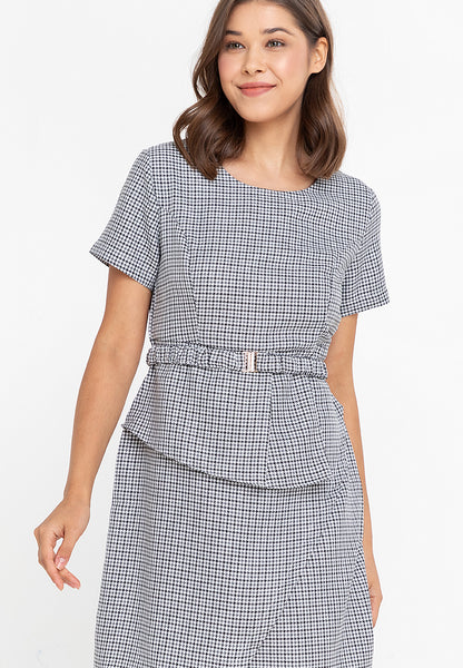 Krizia Houndstooth Peplum Dress with Belt