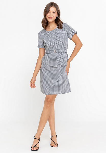 Krizia Houndstooth Peplum Dress with Belt