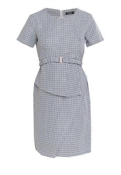 Krizia Houndstooth Peplum Dress with Belt