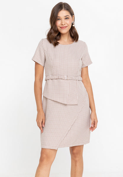 Krizia Houndstooth Peplum Dress with Belt