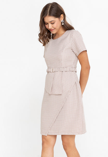 Krizia Houndstooth Peplum Dress with Belt