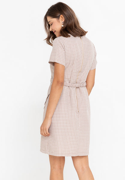 Krizia Houndstooth Peplum Dress with Belt