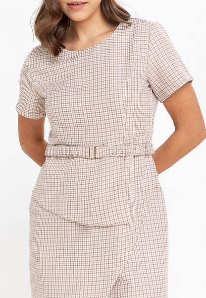 Krizia Houndstooth Peplum Dress with Belt