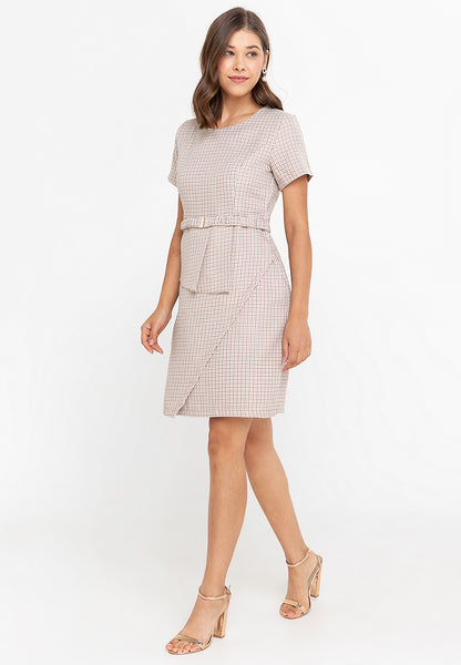 Krizia Houndstooth Peplum Dress with Belt